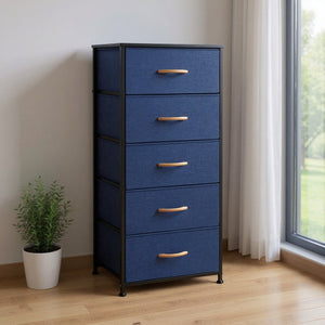 18" Blue and Black Steel and Fabric Five Drawer Chest