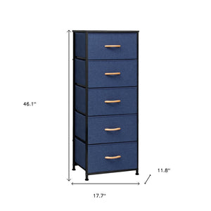 18" Blue and Black Steel and Fabric Five Drawer Chest