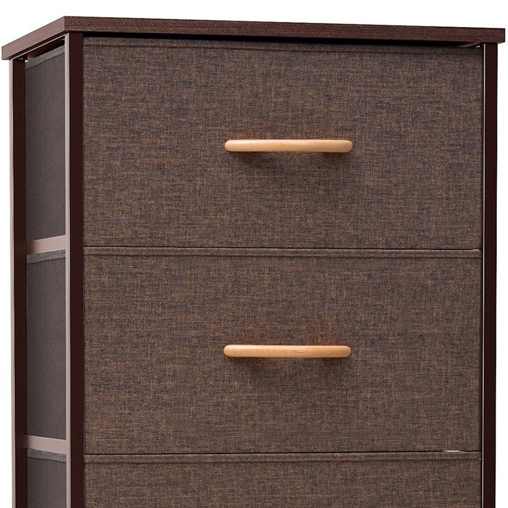 18" Brown Steel and Fabric Five Drawer Chest