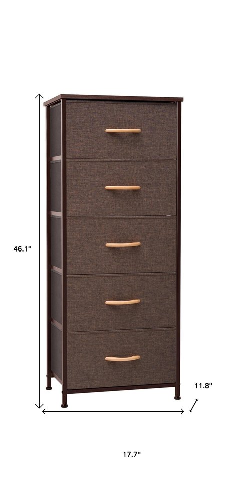 18" Brown Steel and Fabric Five Drawer Chest