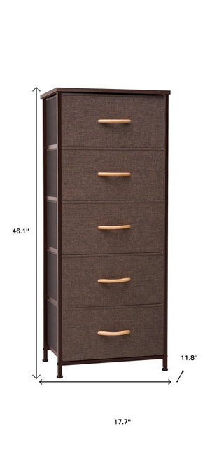 18" Brown Steel and Fabric Five Drawer Chest