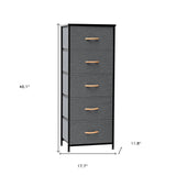18" Gray And Black Steel And Fabric Five Drawer Dresser
