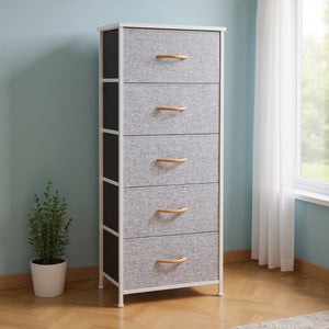 18" Gray and White Steel and Fabric Five Drawer Chest