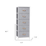 18" Gray and White Steel and Fabric Five Drawer Chest