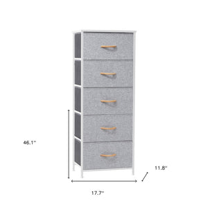 18" Gray and White Steel and Fabric Five Drawer Chest