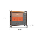 32" Gray Steel and Fabric Seven Drawer Dresser