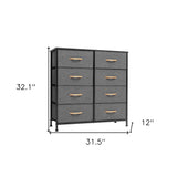 32" Gray and Black Steel and Fabric Eight Drawer Chest