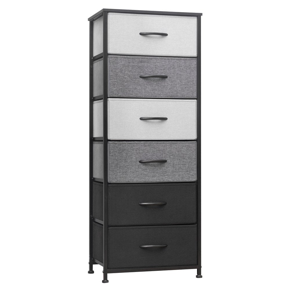18" Black And Gray Wood Steel And Fabric Six Drawer Dresser