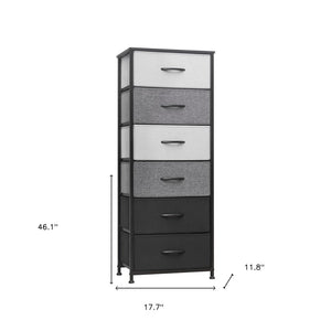 18" Gray and Black Steel and Fabric Six Drawer Chest