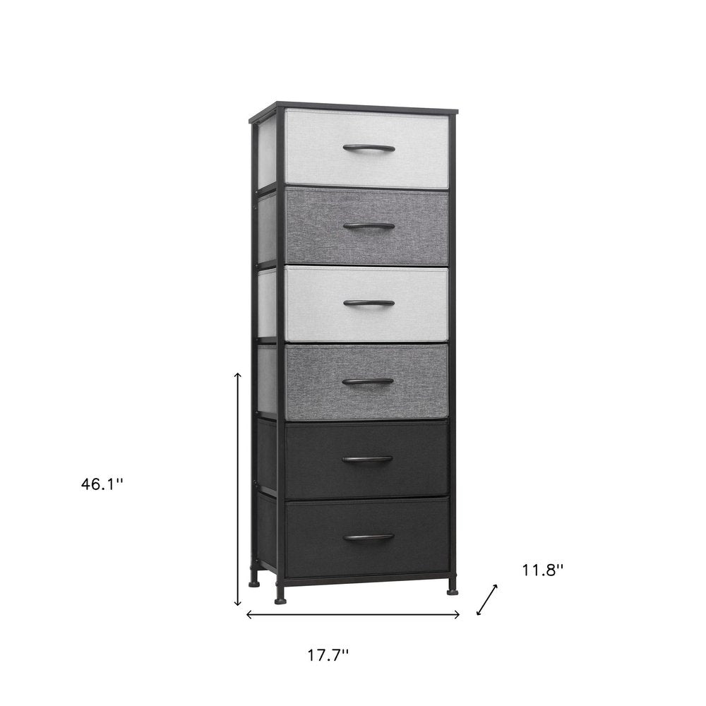 18" Black And Gray Wood Steel And Fabric Six Drawer Dresser