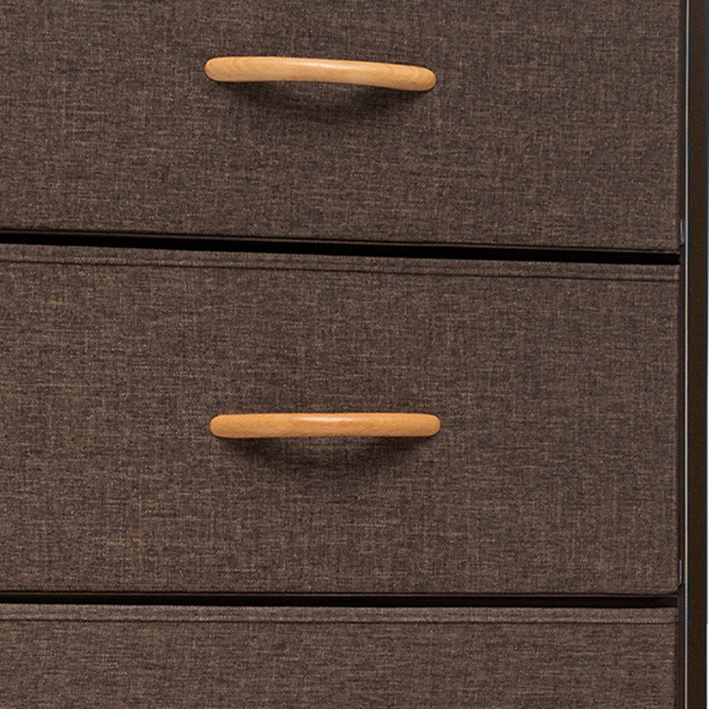 18" Brown Wood Steel And Fabric Six Drawer Dresser