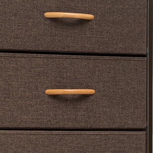 18" Brown Steel and Fabric Six Drawer Chest