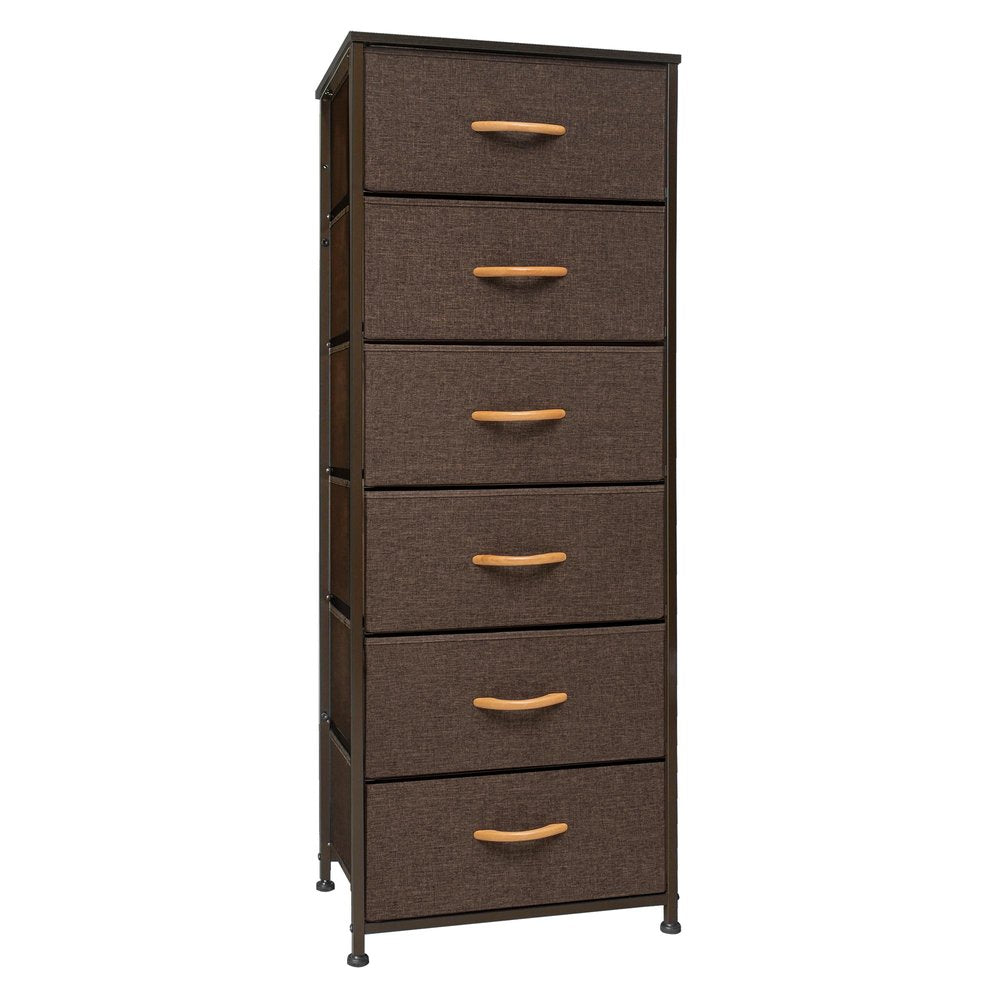 18" Brown Wood Steel And Fabric Six Drawer Dresser