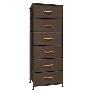 18" Brown Wood Steel And Fabric Six Drawer Dresser
