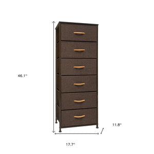 18" Brown Steel and Fabric Six Drawer Chest