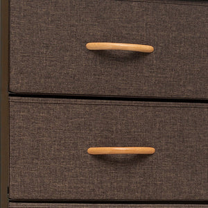 18" Brown Wood Steel And Fabric Six Drawer Dresser