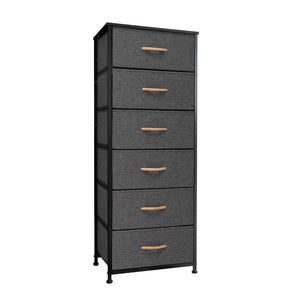 18" Gray Wood Steel And Fabric Six Drawer Dresser