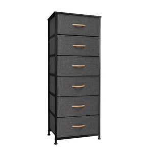 18" Gray And Black Steel And Fabric Six Drawer Dresser