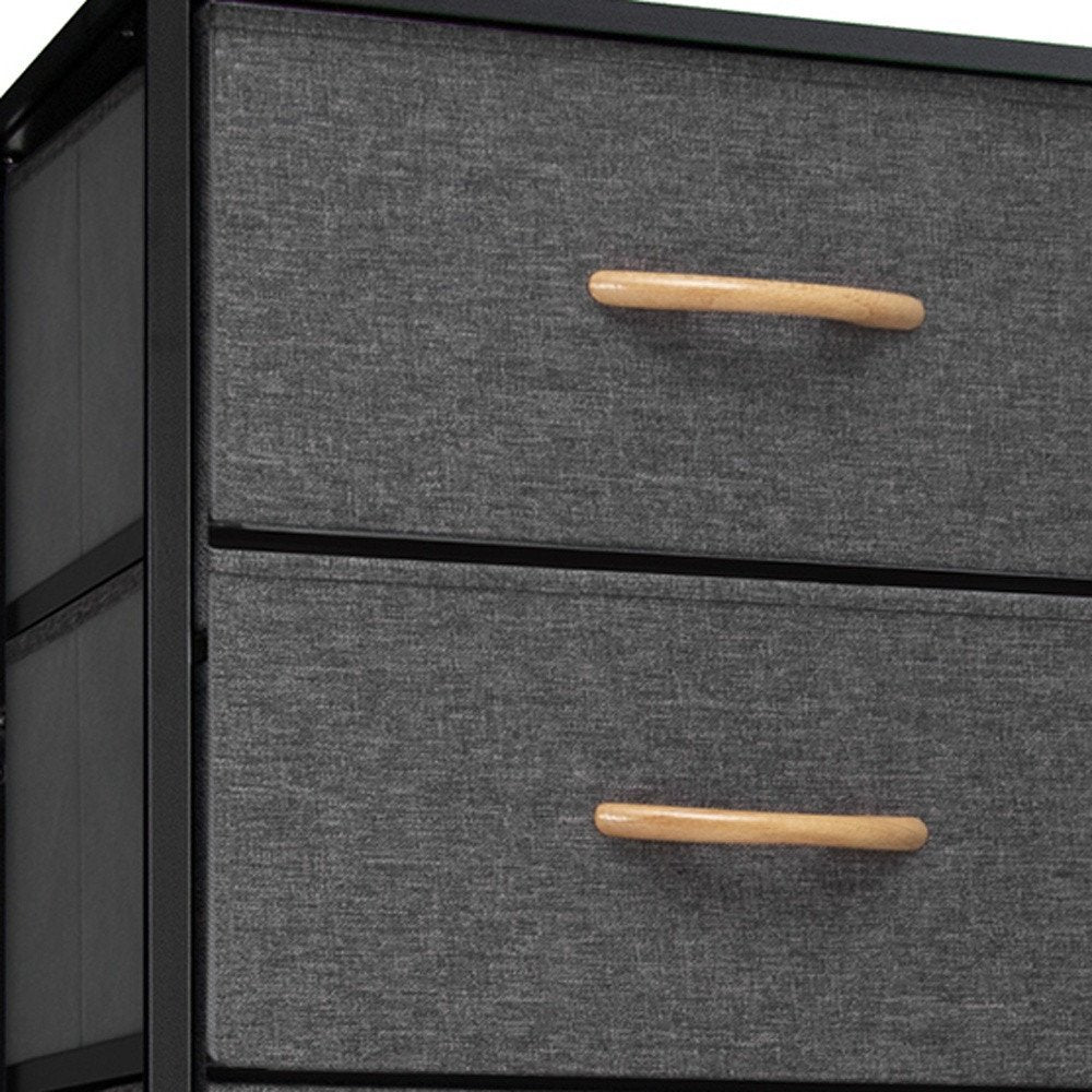 18" Gray And Black Steel And Fabric Six Drawer Dresser