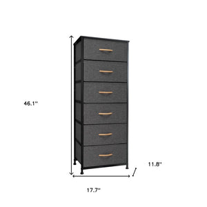 18" Gray And Black Steel And Fabric Six Drawer Dresser