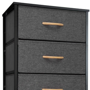 18" Gray And Black Steel And Fabric Six Drawer Dresser