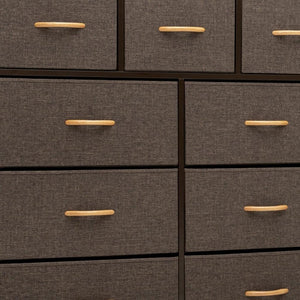 39" Brown Steel and Fabric Nine Drawer Triple Dresser
