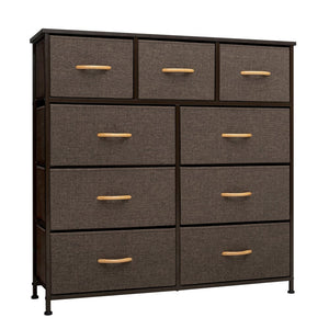 39" Brown Wood Steel And Fabric Nine Drawer Double Dresser