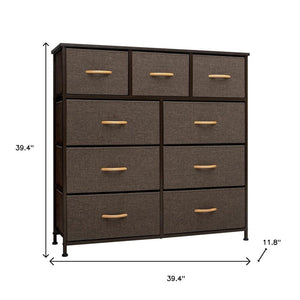 39" Brown Wood Steel And Fabric Nine Drawer Double Dresser