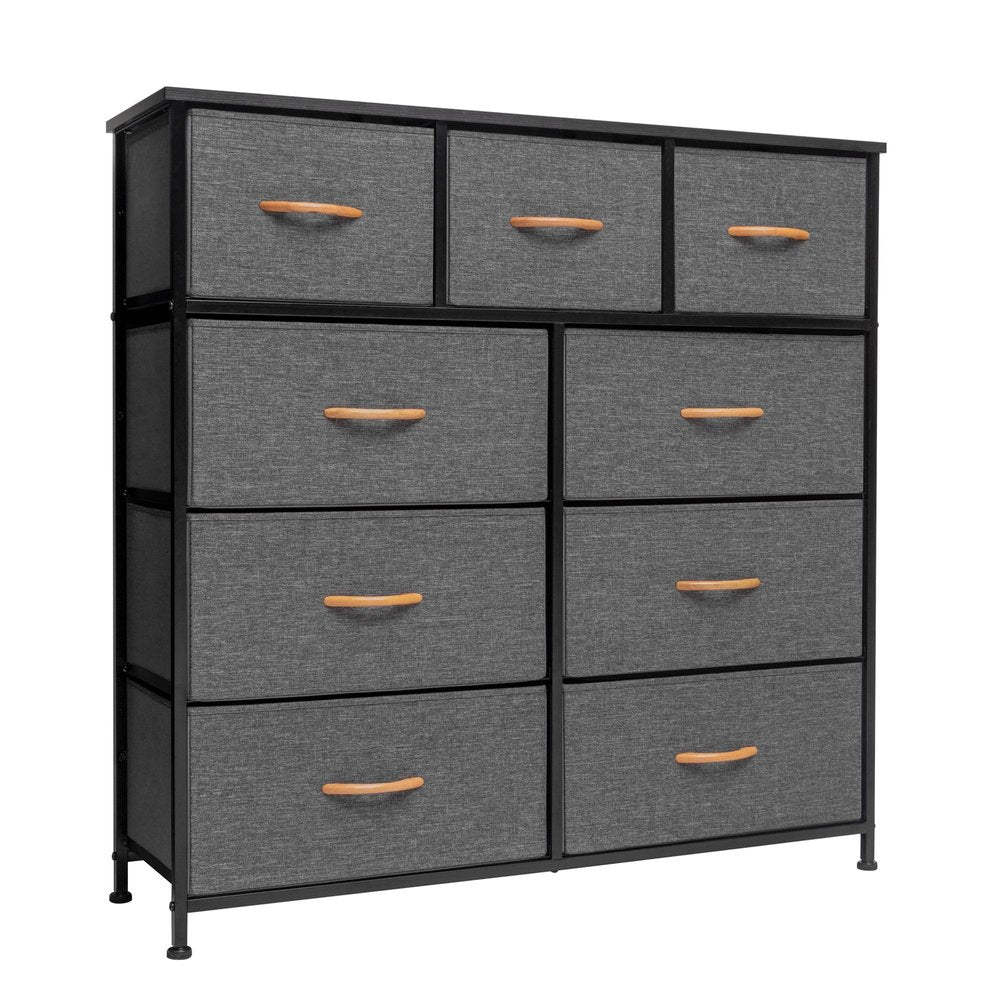 39" Gray Wood Steel And Fabric Nine Drawer Triple Dresser