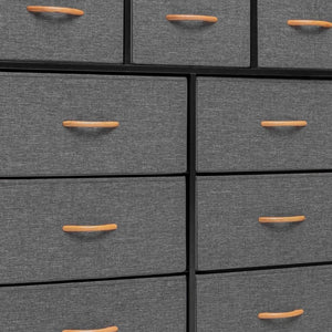 39" Gray and White Steel and Fabric Nine Drawer Triple Dresser