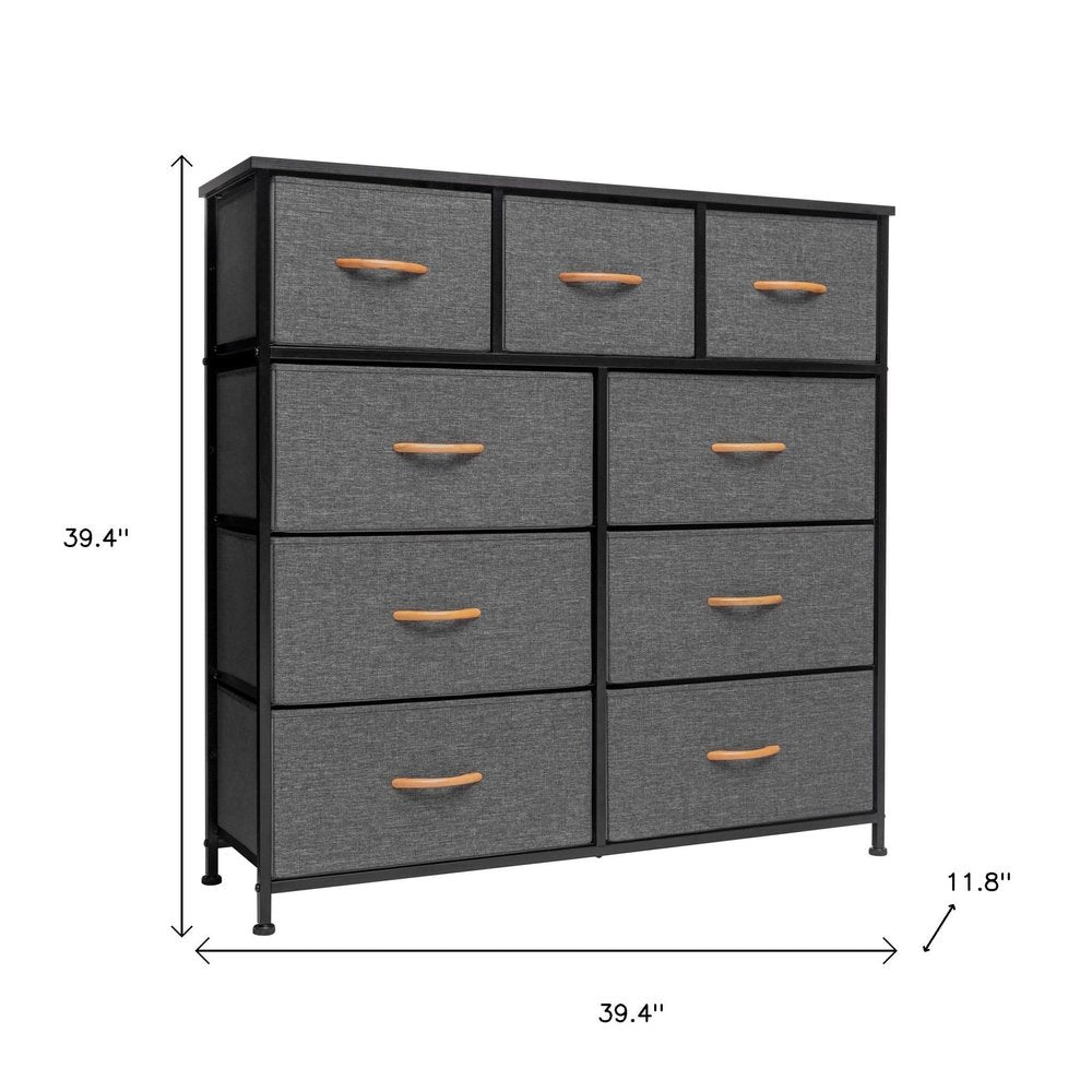 39" Gray Wood Steel And Fabric Nine Drawer Triple Dresser