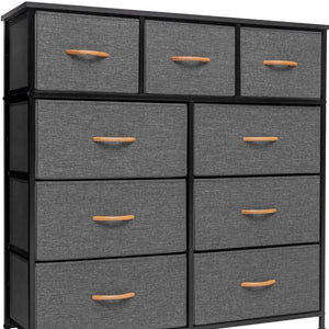 39" Gray Wood Steel And Fabric Nine Drawer Triple Dresser