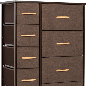 27" Brown Steel and Fabric Nine Drawer Combo Dresser