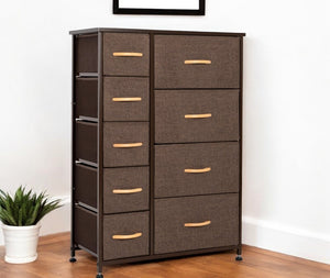 27" Brown Steel and Fabric Nine Drawer Combo Dresser