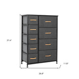 27" Gray and Black Steel and Fabric Nine Drawer Combo Dresser