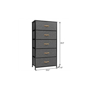 23" Gray and Black Steel and Fabric Five Drawer Chest