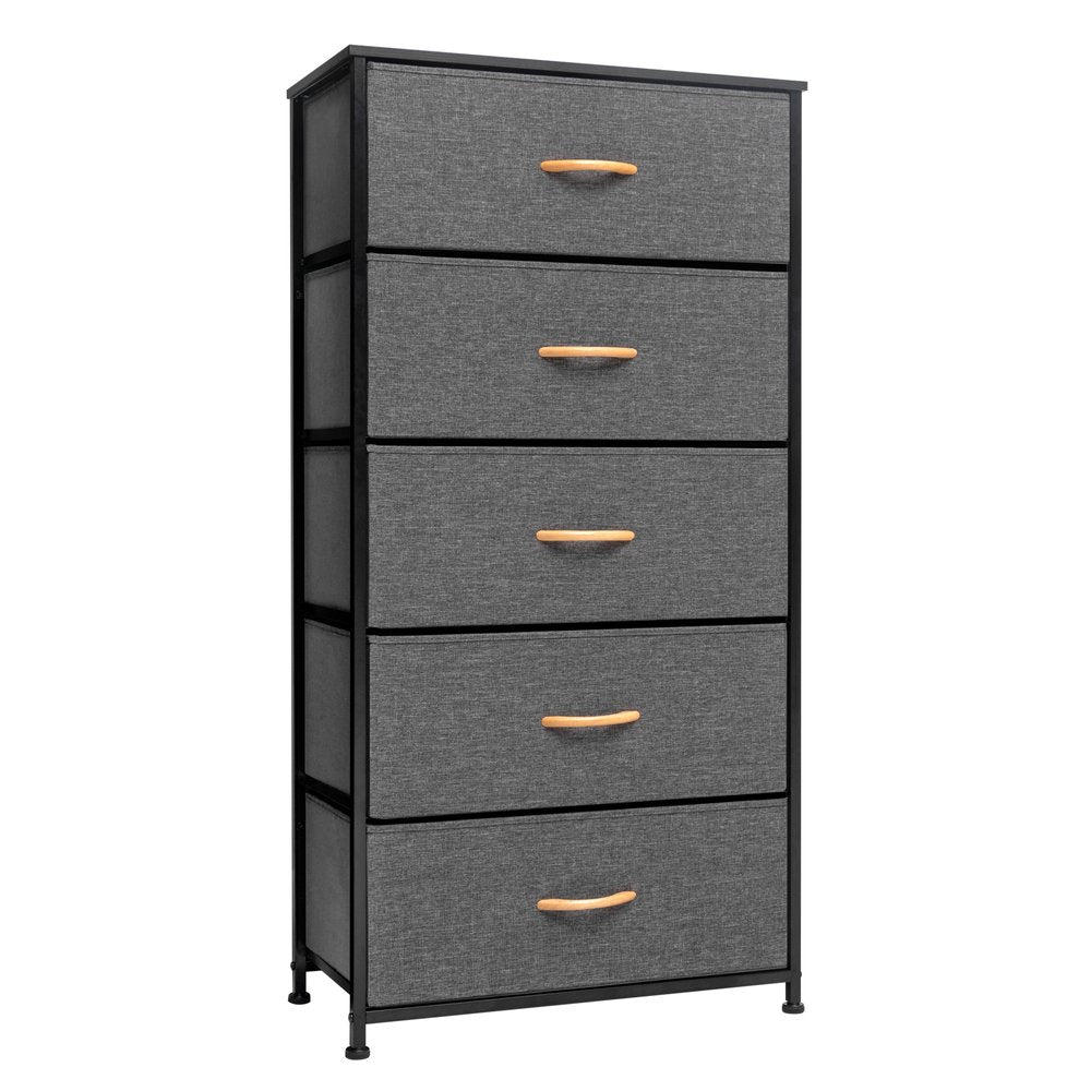 23" Black And Gray Wood Steel And Fabric Five Drawer Dresser