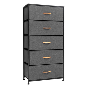 23" Black And Gray Wood Steel And Fabric Five Drawer Dresser