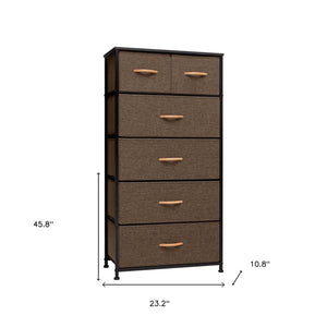 23" Brown Steel and Fabric Six Drawer Combo Dresser