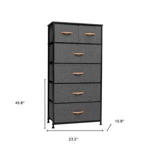 23" Gray and Black Steel and Fabric Six Drawer Chest