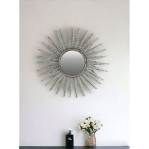 30" Antiqued Silver Gray Sunburst Wall Mounted Accent Mirror