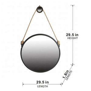 30" Black Fame Round Wall Hanging Accent Mirror with Rope