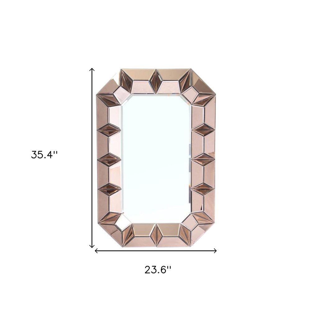 35" Rose Gold Glass Abstract Ornate Framed Accent Mirror