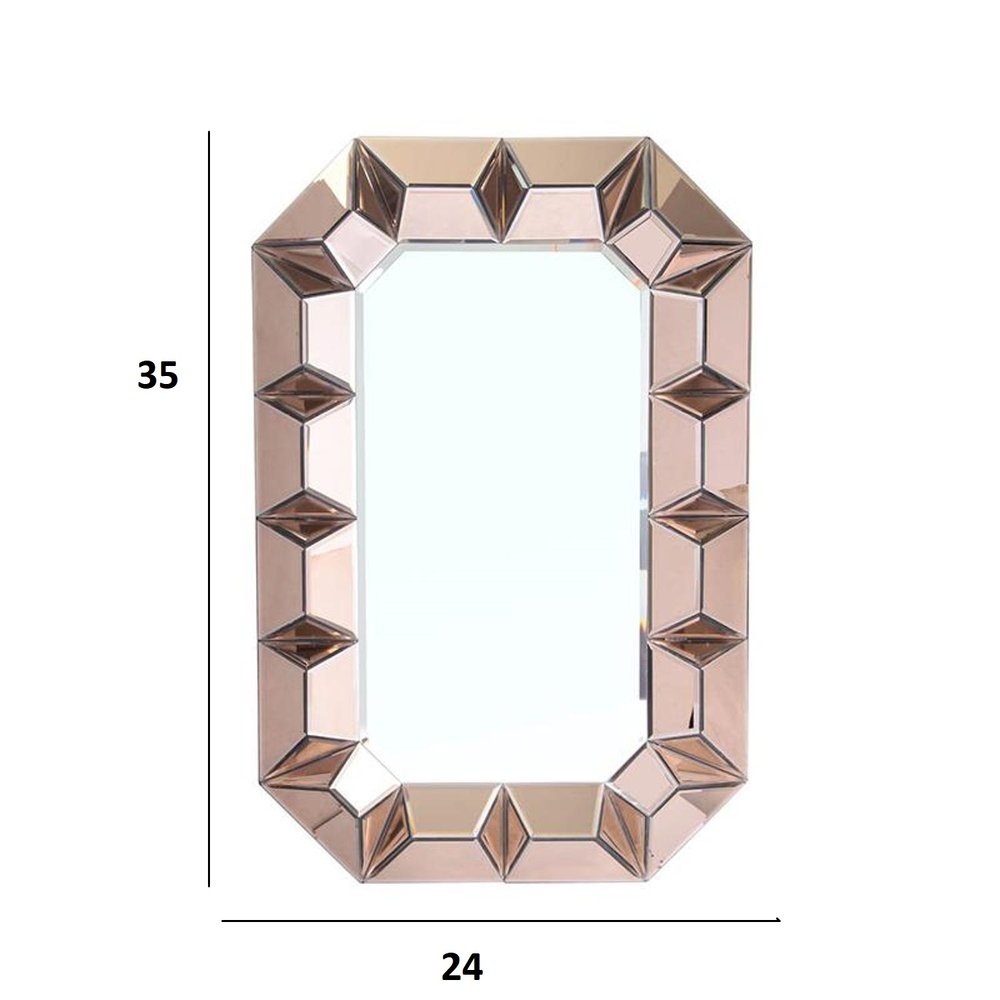 35" Rose Gold Glass Abstract Ornate Framed Accent Mirror
