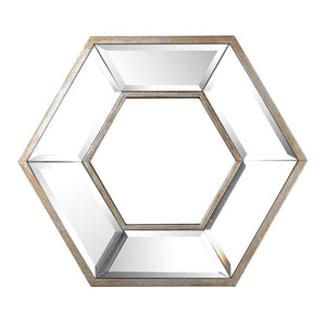 12" Silver Wood Hexagon Framed Accent Mirror