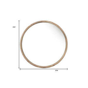 28" Brown Solid Wood Round Framed Accent Mirror