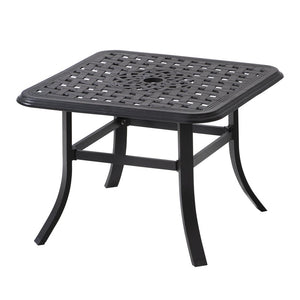 24" Black Square Metal Outdoor Bistro Table with Umbrella Hole