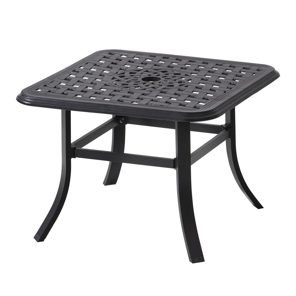 24" Black Square Metal Outdoor Bistro Table with Umbrella Hole