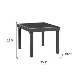 35" Gray Square Glass Extendable Outdoor Side Table
