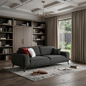 90" Dark Gray Linen Sleeper Sofa And Toss Pillows With Silver Legs